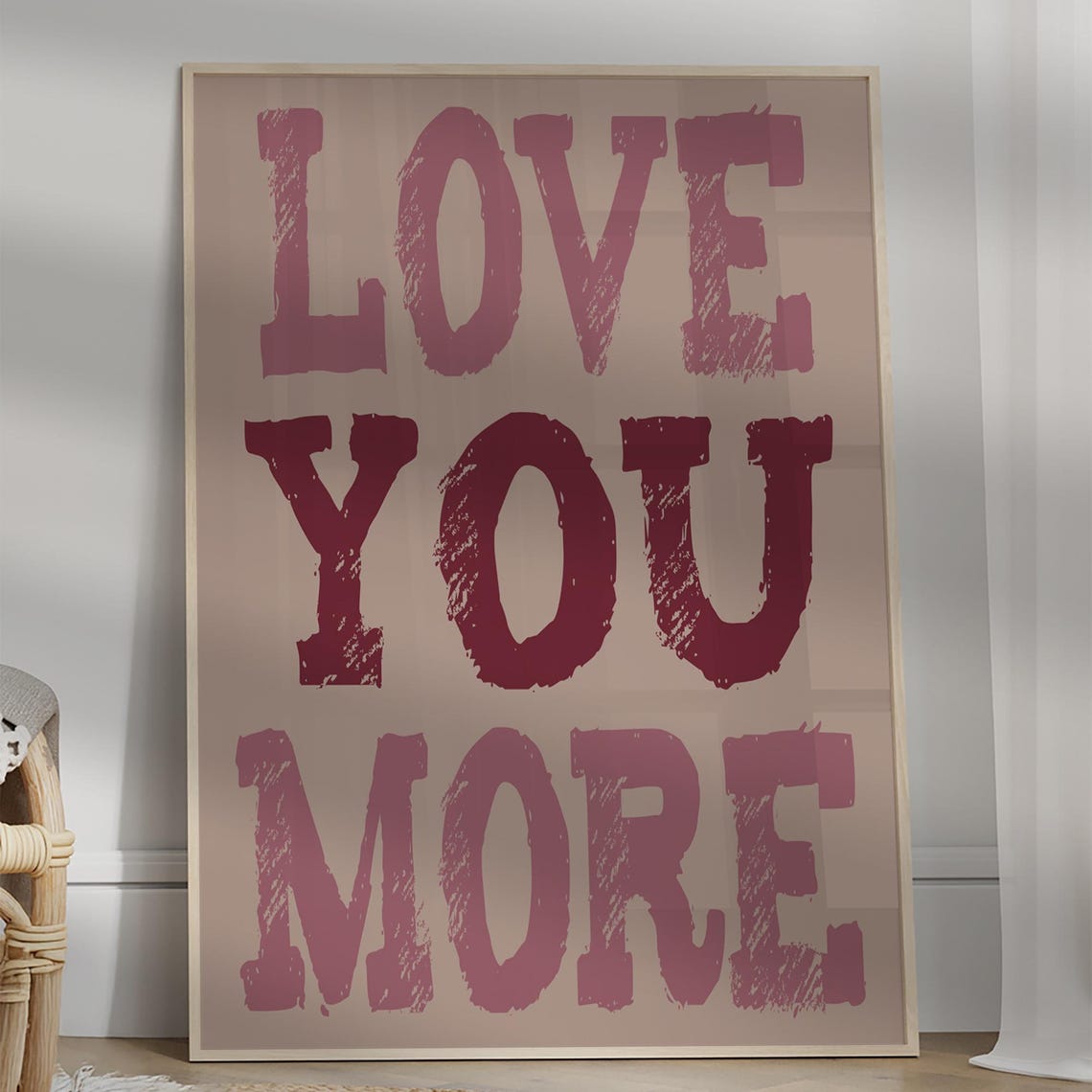 Love You More Bold Distressed Typography Romantic Quote Wall Art
