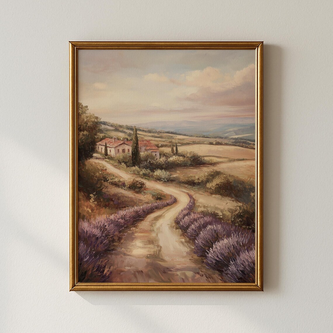 Tuscan Villa Lavender Field Country Path Oil Painting Art Poster