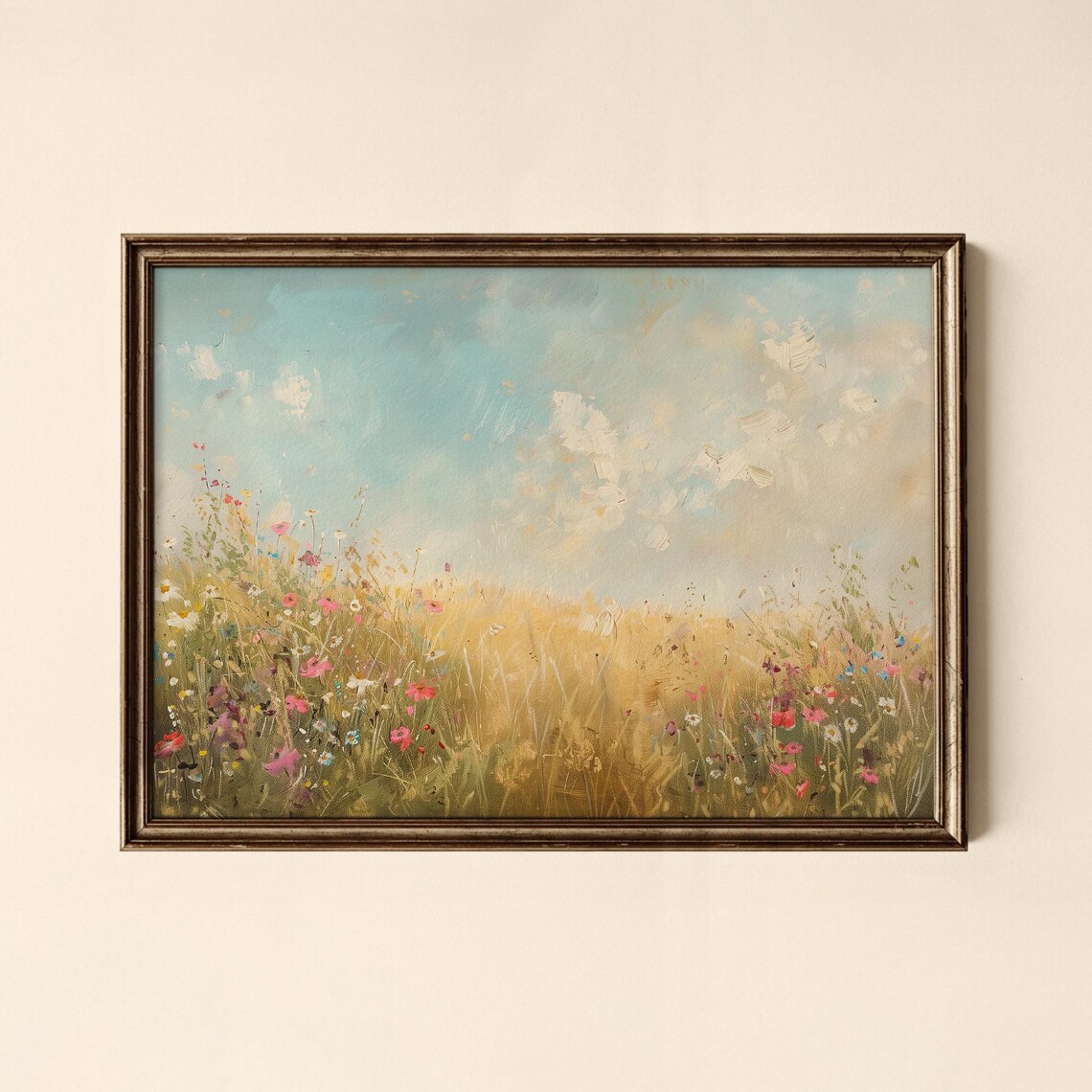 Summer Wildflower Meadow Impressionistic Golden Field Painting Poster