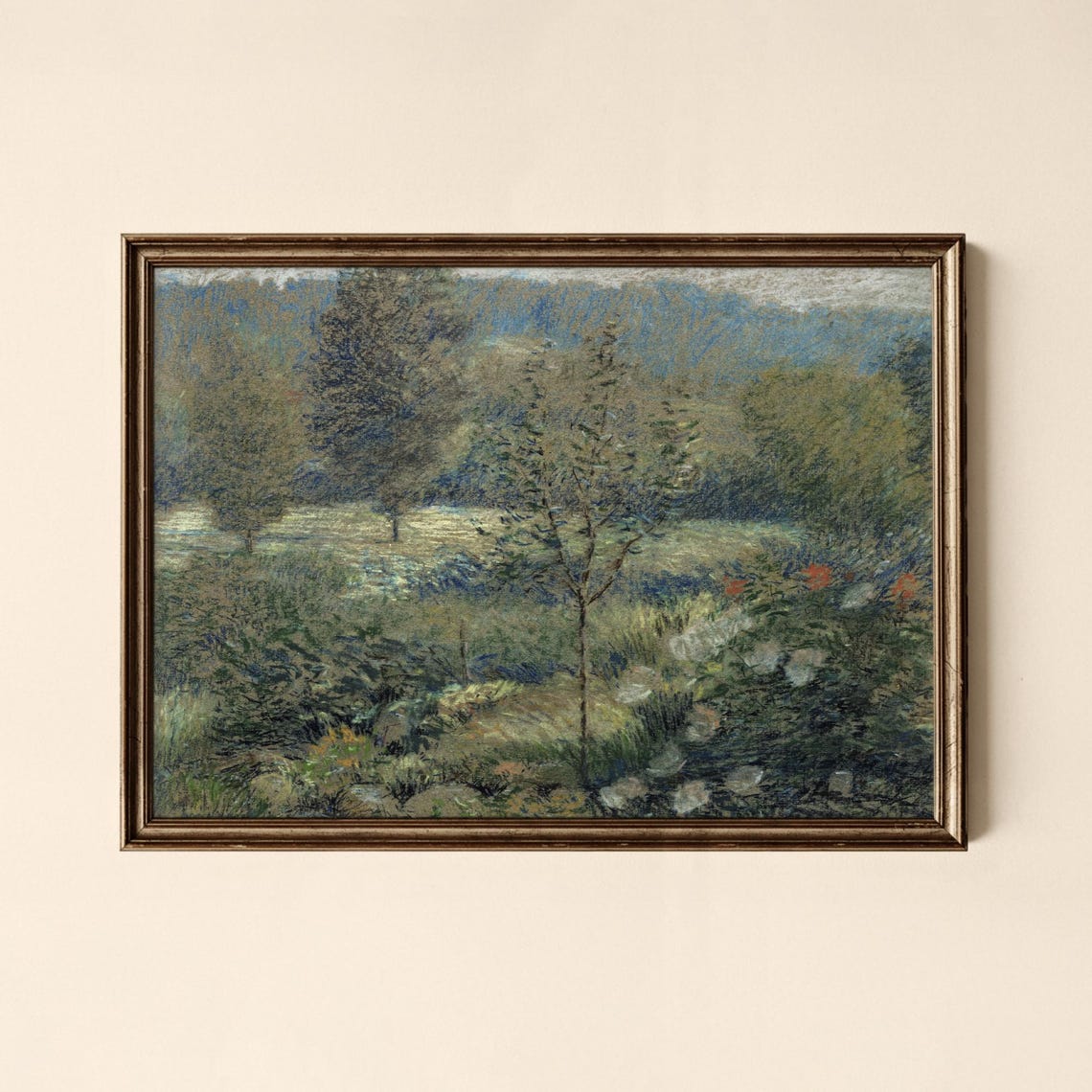Vintage Floral Meadow Impressionist Garden Trees Soft Art Poster