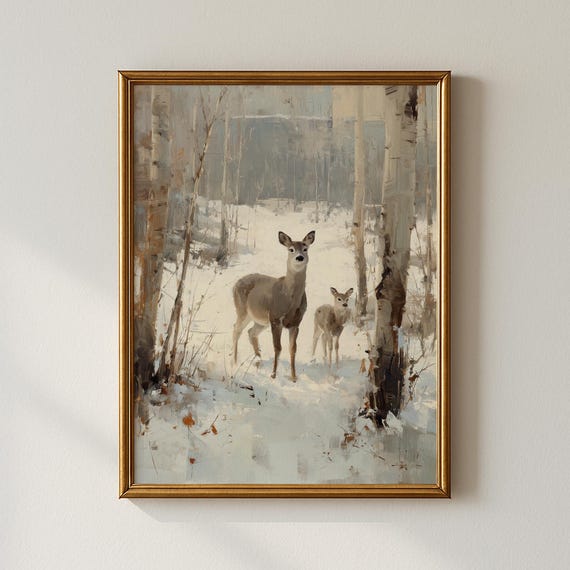 Vintage Winter Deer Print Nature Wall Art Gallery Collected Prints Cpp561