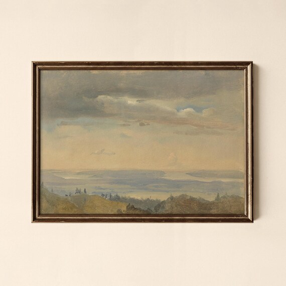 Vintage Coastal Landscape Oil Painting Muted Seaside Gallery Print