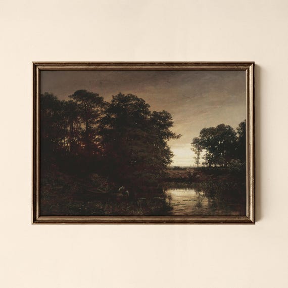 Vintage Riverside Sunset Print Living Room Decor Collected Prints Cpl105