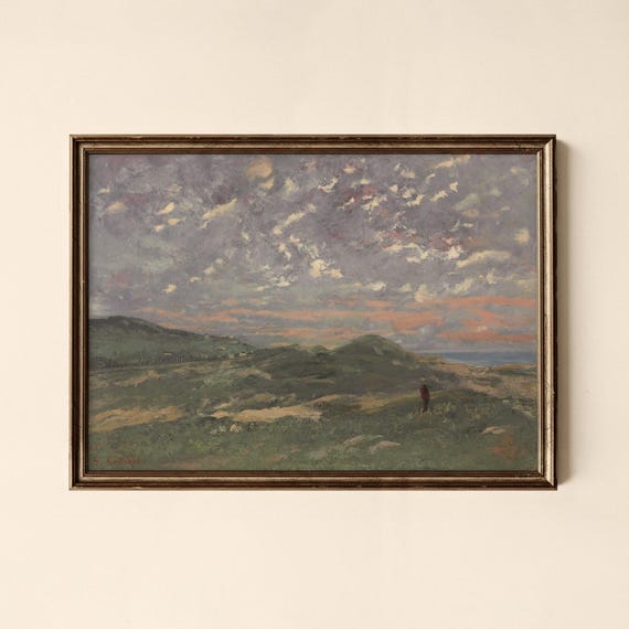Vintage Living Room Decor Hillside View Print Moody Coastal Art Collected Prints Cpl317