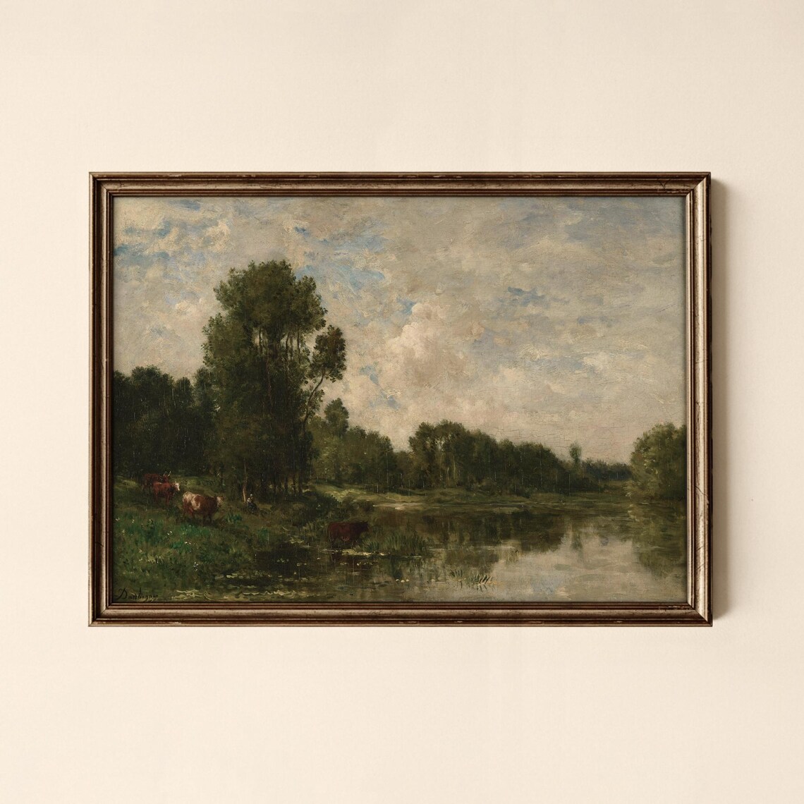 Vintage River Landscape, Rustic Living Room Decor