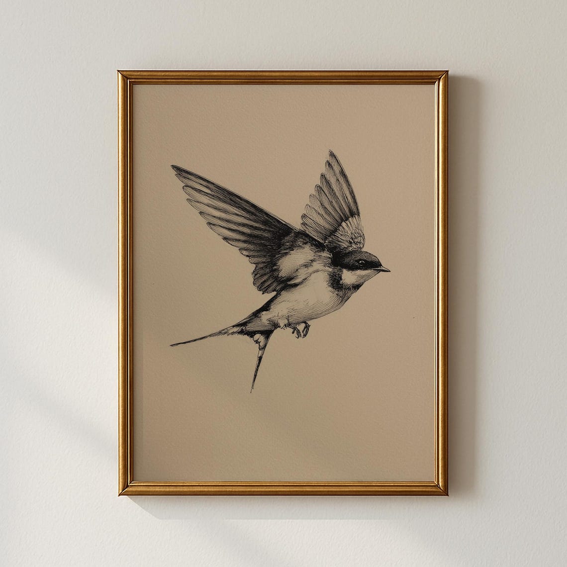 Vintage Barn Swallow Bird Sketch Print Minimalist Ink Artwork