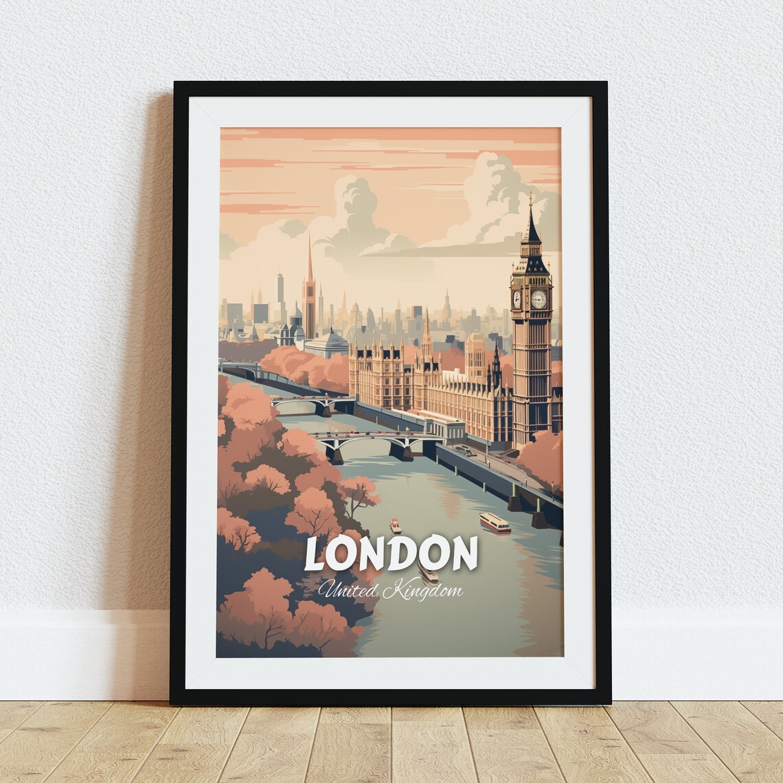 London Big Ben Houses Of Parliament Thames Vintage Travel Poster