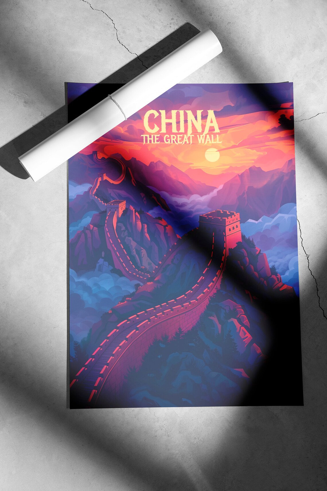 China The Great Wall Sunset Mountain Retro Style Travel Poster - Image 2