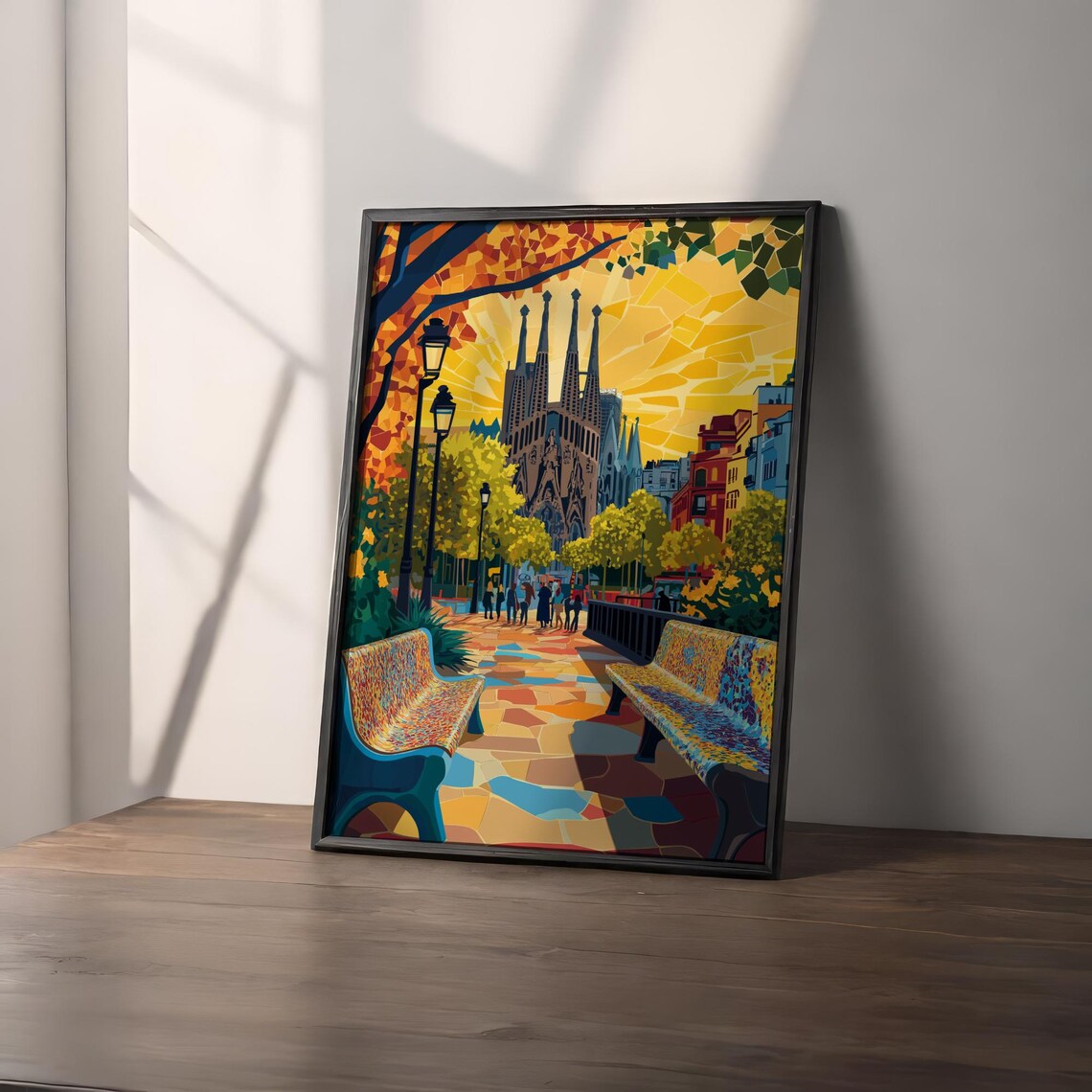 Barcelona Spain Sagrada Familia Mosaic Park Sunset Travel Poster - Image 2