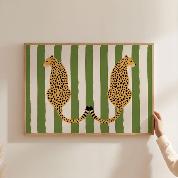 Physical Poster Cheetah Tiger Print Green Stripe Line Pattern Landscape Modern Art For Kids Home Decor