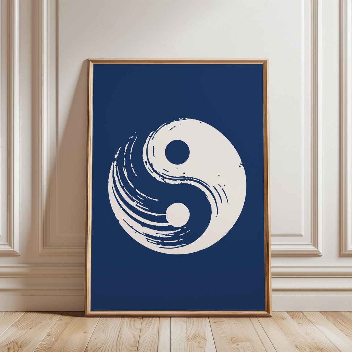 Navy Blue Yin Yang Brushstroke Minimalist Spiritual Wall Art