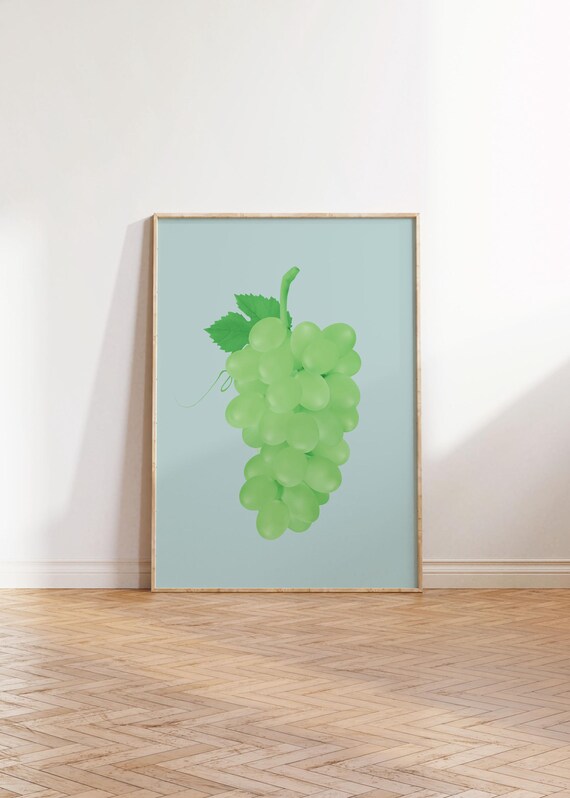 Fresh Green Grapes On Teal Minimalist Kitchen Fruit Decor Poster
