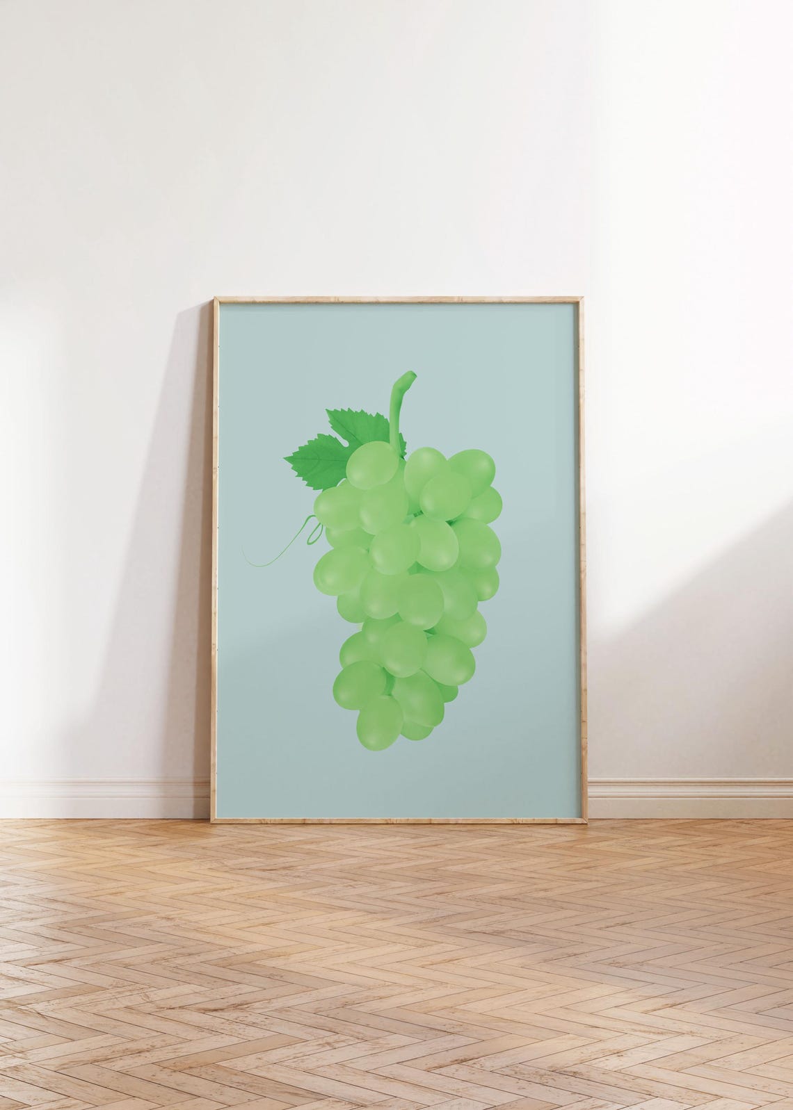 Fresh Green Grapes On Teal Minimalist Kitchen Fruit Decor Poster