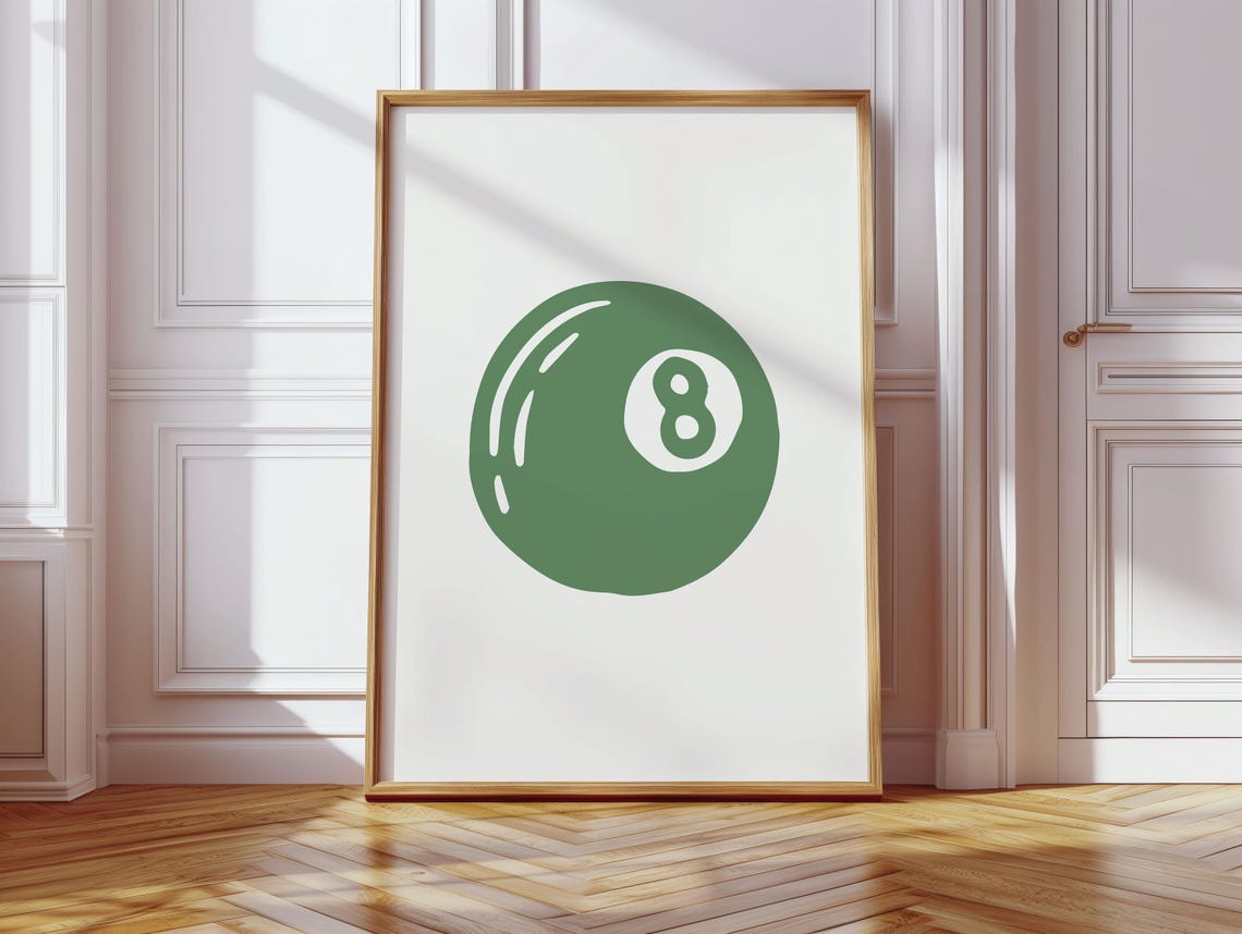Sage Green Magic 8 Ball Minimalist Poster Modern Game Room Wall Decor
