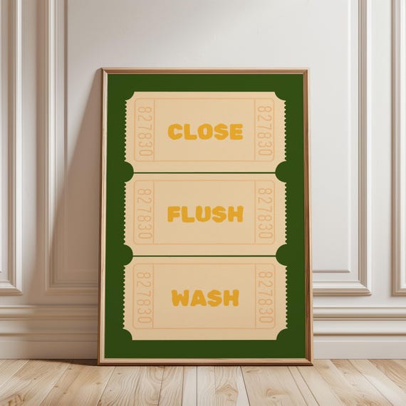 Physical Poster Close Flush Wash Funny Bathroom Toilet Rules Print Green Yellow Toile Retro Art L Wall