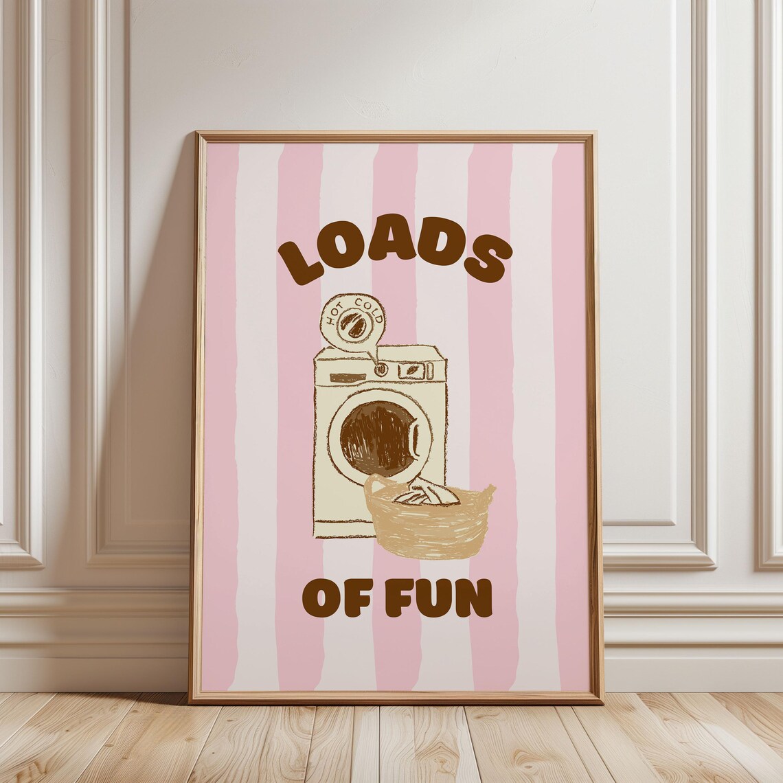 Loads of Fun Laundry Room Retro Washer Pink Stripes Decor Art Poster