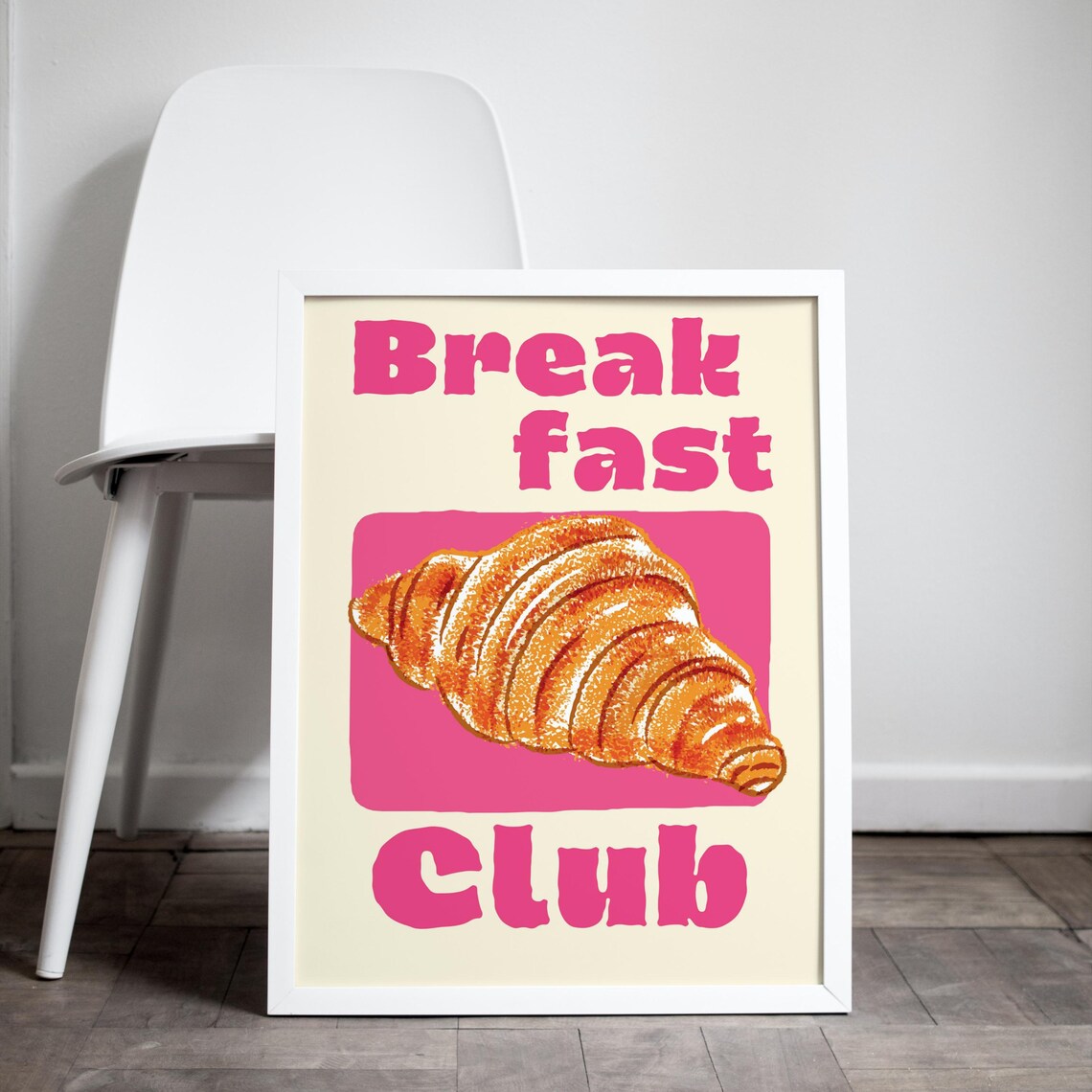 Breakfast Club Croissant Pink Retro Food Kitchen Wall Poster