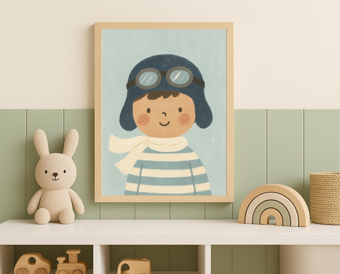 Little Aviator Boy Pilot Goggles Flying Adventure Kids Room Poster