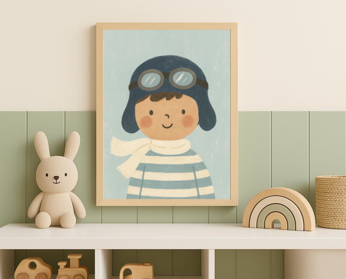 Little Pilot Wall Art Cute Aviator Boy Nursery Adventure Kids Room Decor Instant