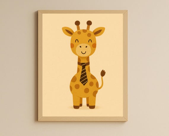 Giraffe Wall Art Nursery Print Kids Room Decor Playroom Poster With Tie Illustration Hobby Animal Series
