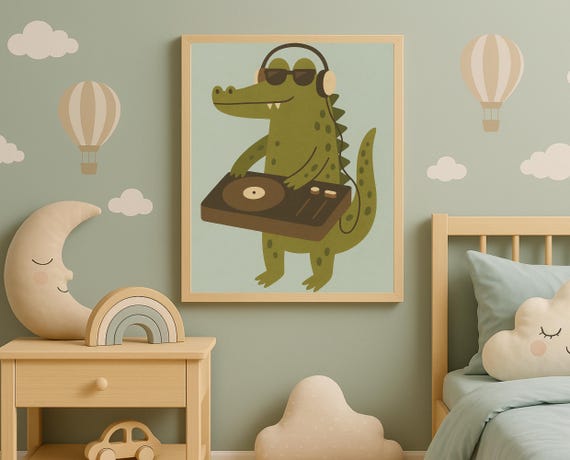 Cool Crocodile Dj Nursery Wall Art Music Animal Poster For Kids Room Hobby Series