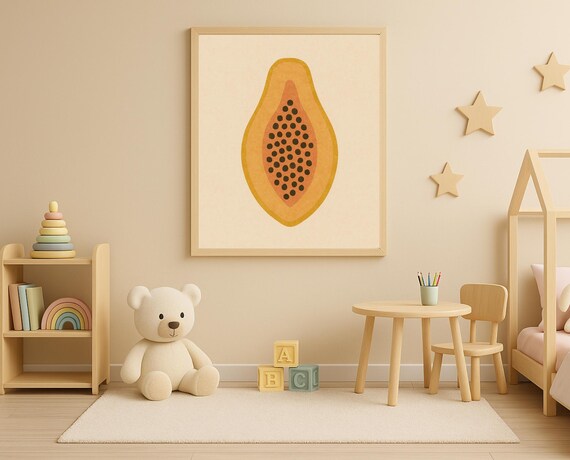 Papaya Half Cross Section Watercolor Tropical Fruit Nursery Poster