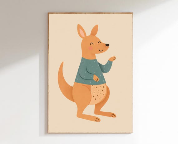 Kangaroo Wall Art Hobby Animal Series Nursery Print Cute For Kids Room Pastel Australian