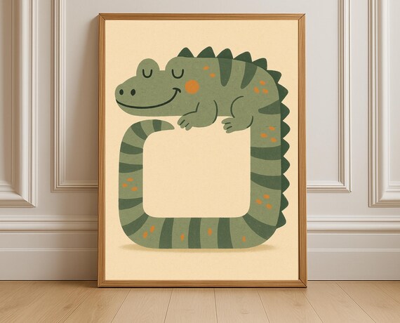 Sleeping Alligator Nursery Wall Art Cute Gator Kids Room Decor
