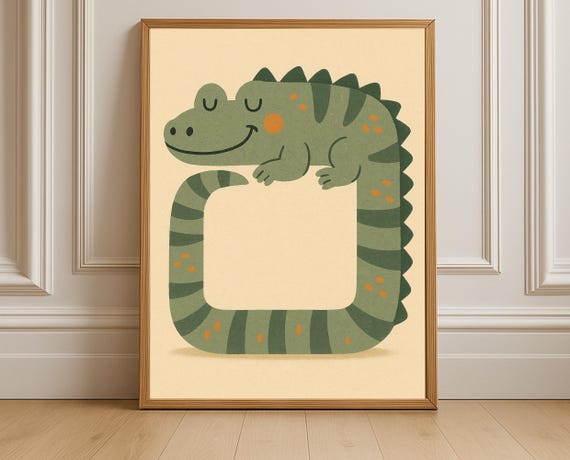 Sleeping Alligator Wall Art Nursery Print Kids Room Decor Playroom Poster Crocodile Illustration