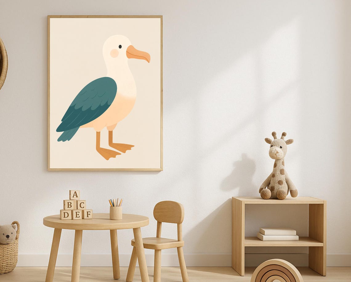 Bird Nursery Wall Art Seagull Poster For Kids And Toddler Room Decor Neutral Modern Scandinavian