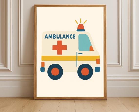 Ambulance Wall Art Nursery Transportation Decor Kids Room Emergency Vehicle