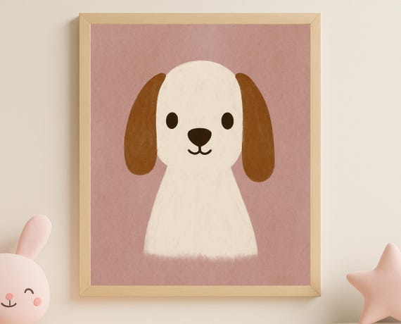 Puppy Nursery Wall Art Dog Poster Toddler Room Decor Cute Illustration For Kids