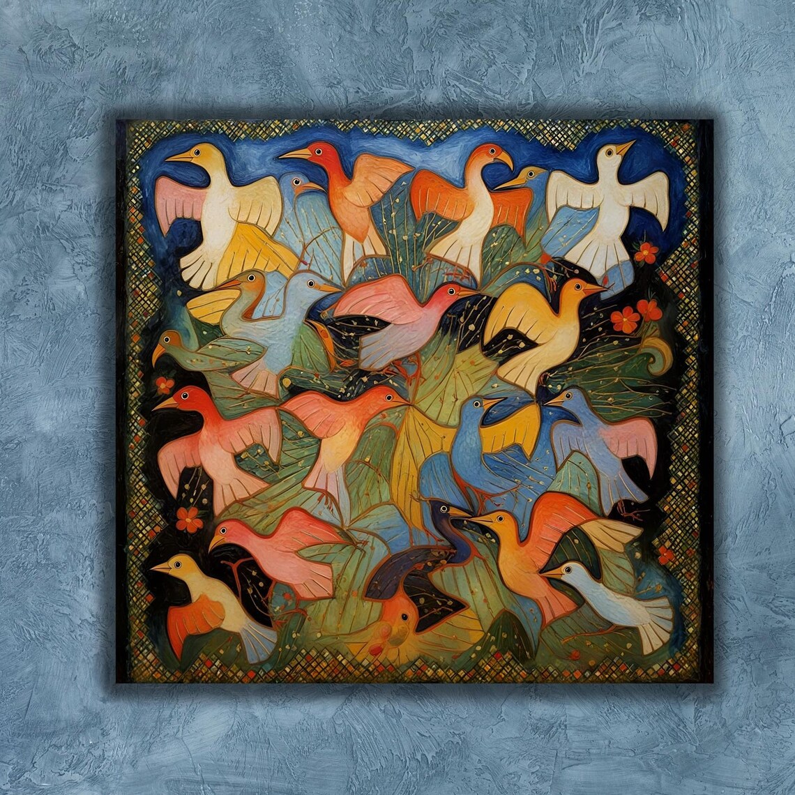 Colorful Folk Art Birds Painting Flock of Ducks Geese Garden Poster - Image 3