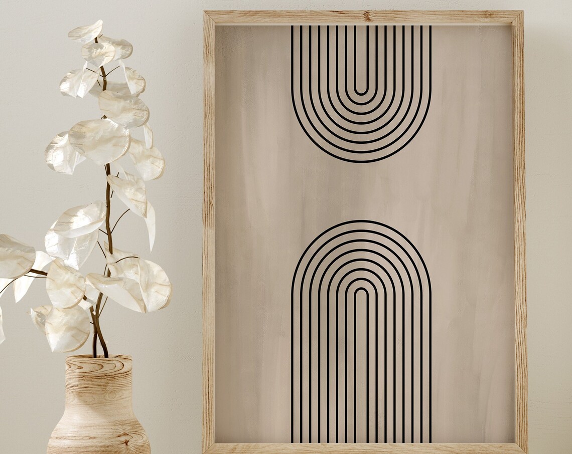 Black Geometric Rainbow Arches Mid Century Poster with Bold Line Art - Image 2