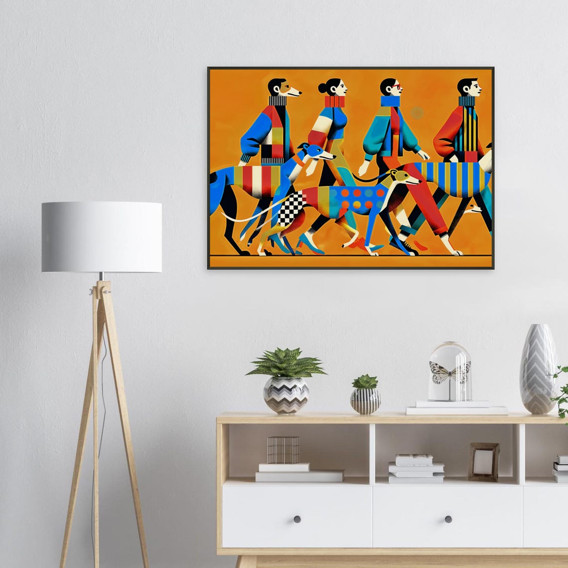Greyhound Walk Orange Backdrop Geometric Modern Dog Art Poster - Image 2