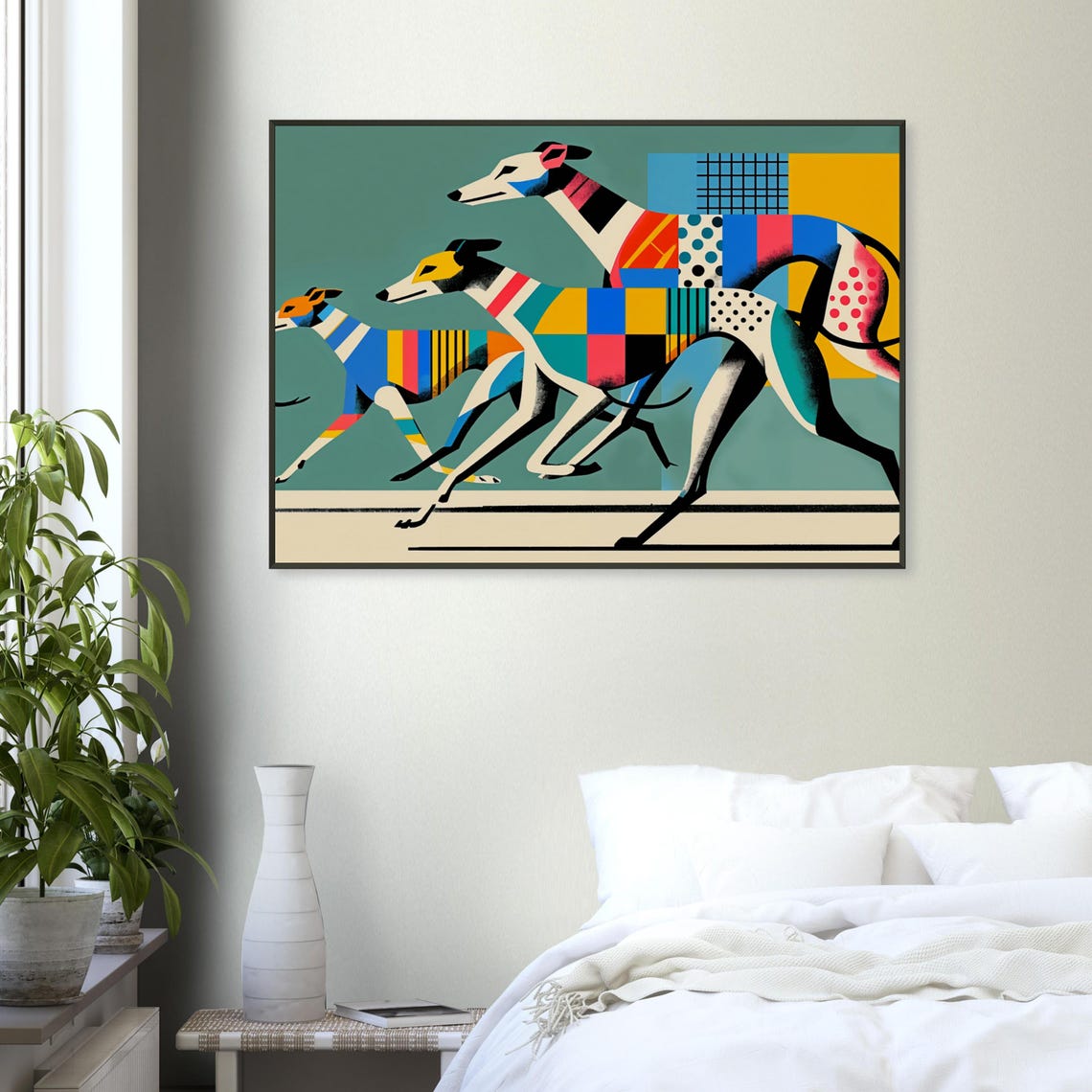 Racing Greyhounds Colorful Patchwork Sprint Modern Art Poster - Image 4