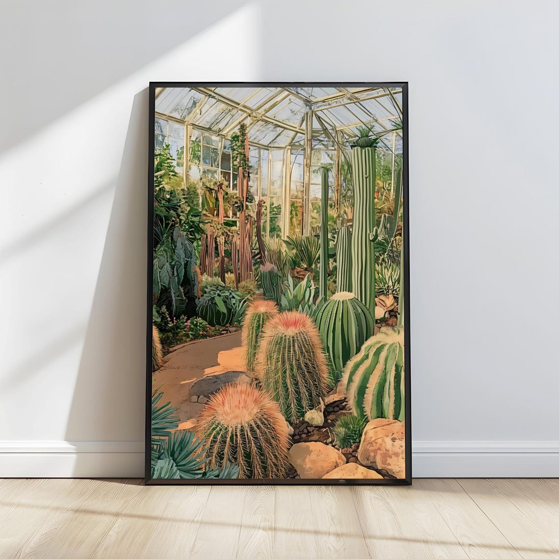 Lush Golden Barrel Cacti Glasshouse Botanical Garden Art Poster - Image 2