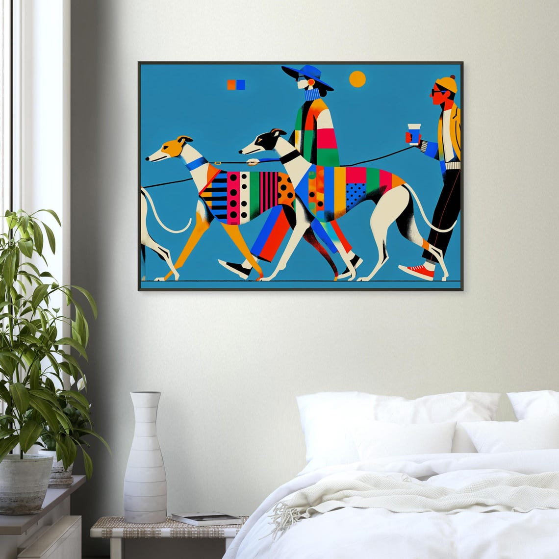 Woman Walking Greyhound Colorful Modernist Dog Illustration Poster - Image 5