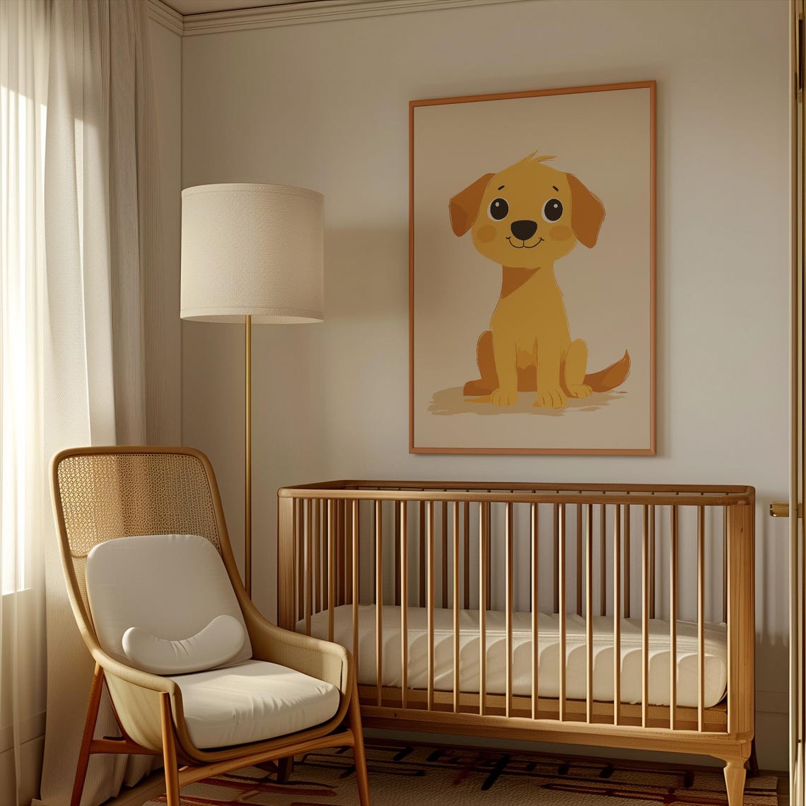 Cute Smiling Golden Puppy Cartoon Nursery Kids Room Wall Art - Image 3