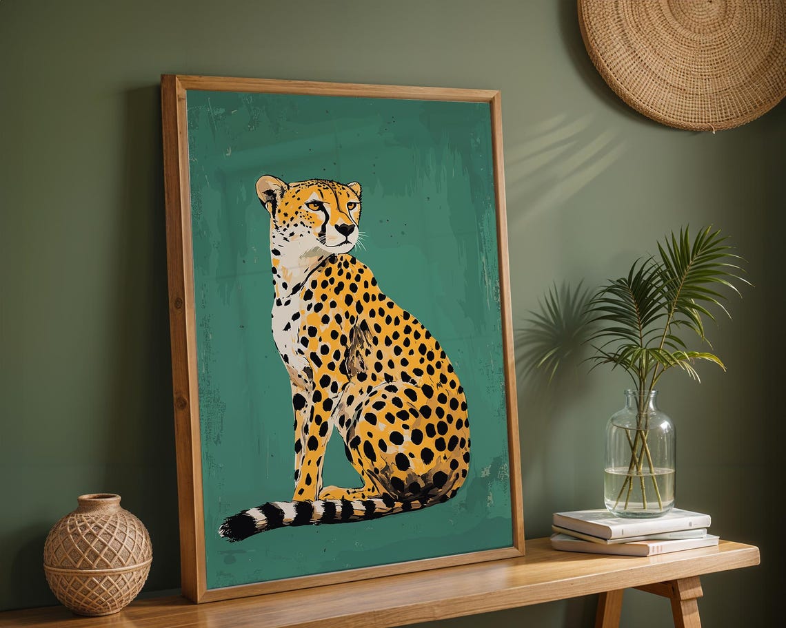 Cheetah Side Profile Emerald Green Vintage Safari Animal Poster - Image 3