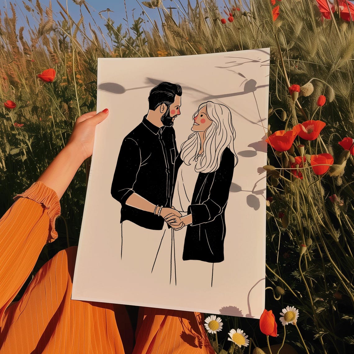 Minimalist Couple Line Art Portrait Custom Personalized Poster