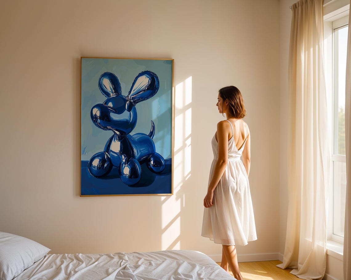 Blue Balloon Dog Vintage Print Balloon Puppy Poster Dog Wall Art Nursery Retro Painting Kids Room Decor Trendy Boys Nursery Wall Decor - Image 2
