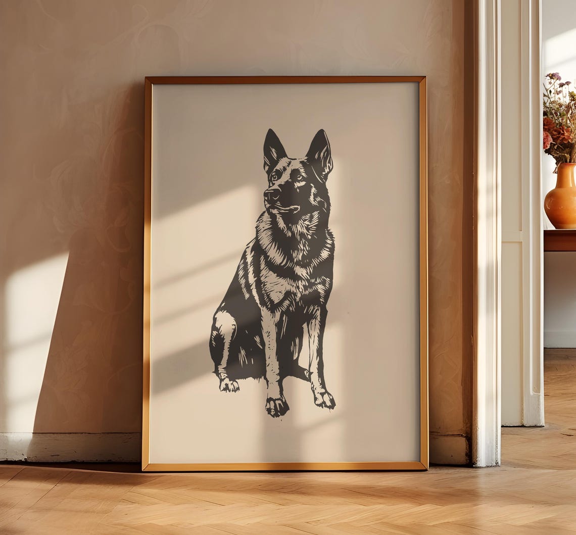 German Shepherd Drawing Dog Vintage Print Pet Wall Art Antique Retro Painting Country Wall Art Dog Sketch Farmhouse Pet Home Decor - Image 3