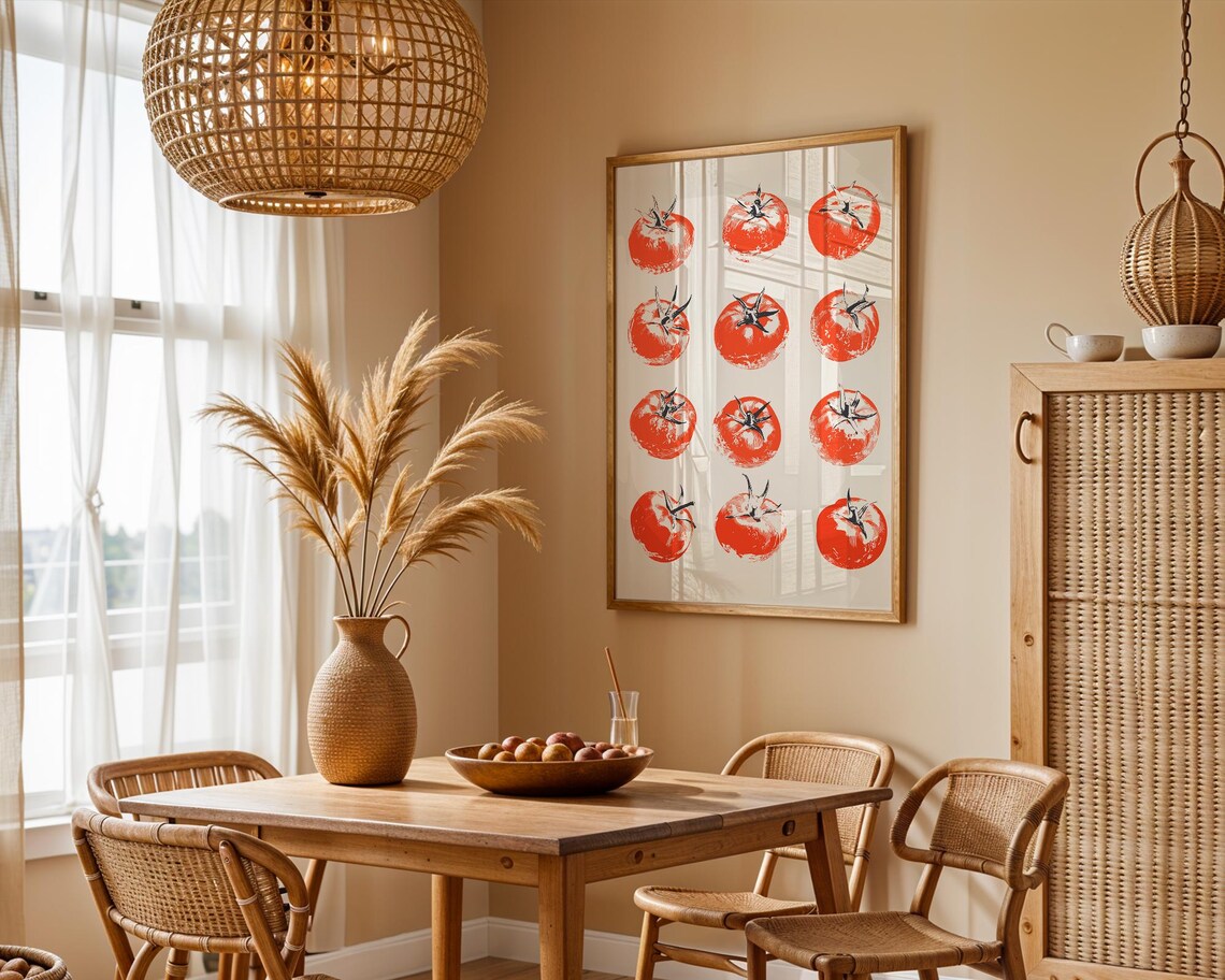 Tomato Print Tomatoes Wall Art Kitchen Poster Trendy Tomato Food Art Farmhouse Kitchen Art Drawing Eclectic Kitchen Retro Kitchen Art - Image 2