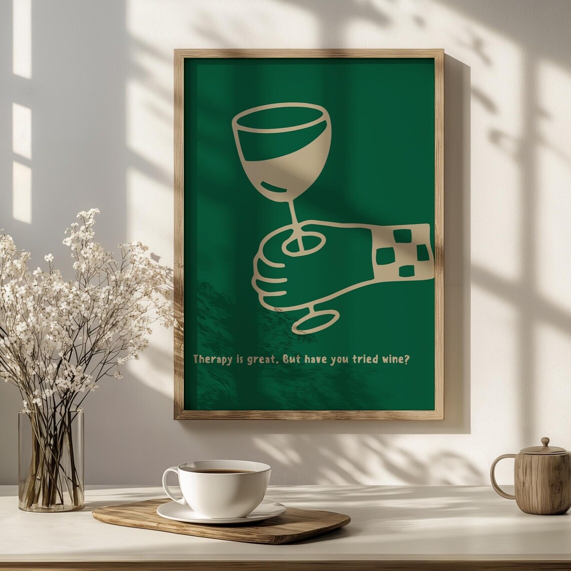 Wine Therapy, Funny Retro Bar Decor Poster - Image 4