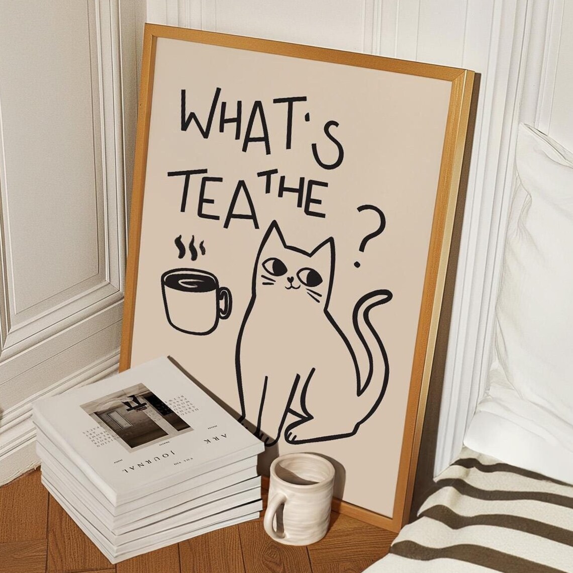 Funny Cat Kitchen Decor Art Print, What 27s the Tea