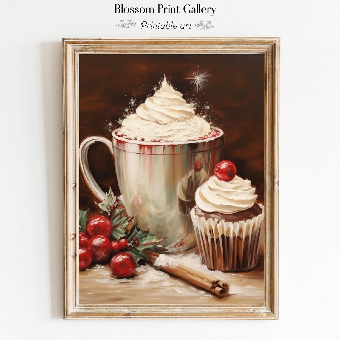 Hot Cocoa Mug with Whipped Cream and Cupcake Painting Poster