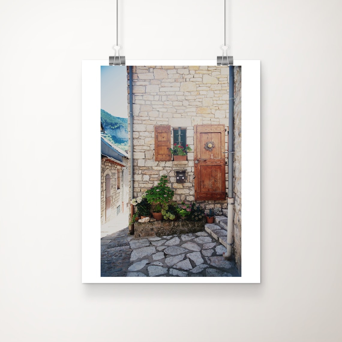 French Stone Cottage Door Flower Village Photography Art Poster