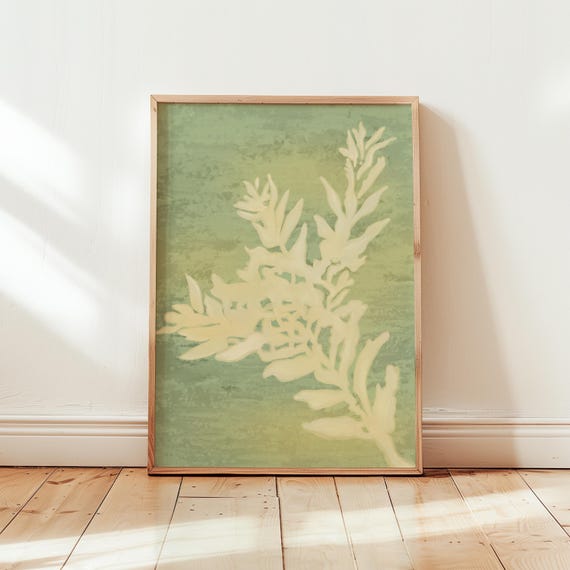 Abstract Sage Green Botanical Art Print Modern Leaf Wall