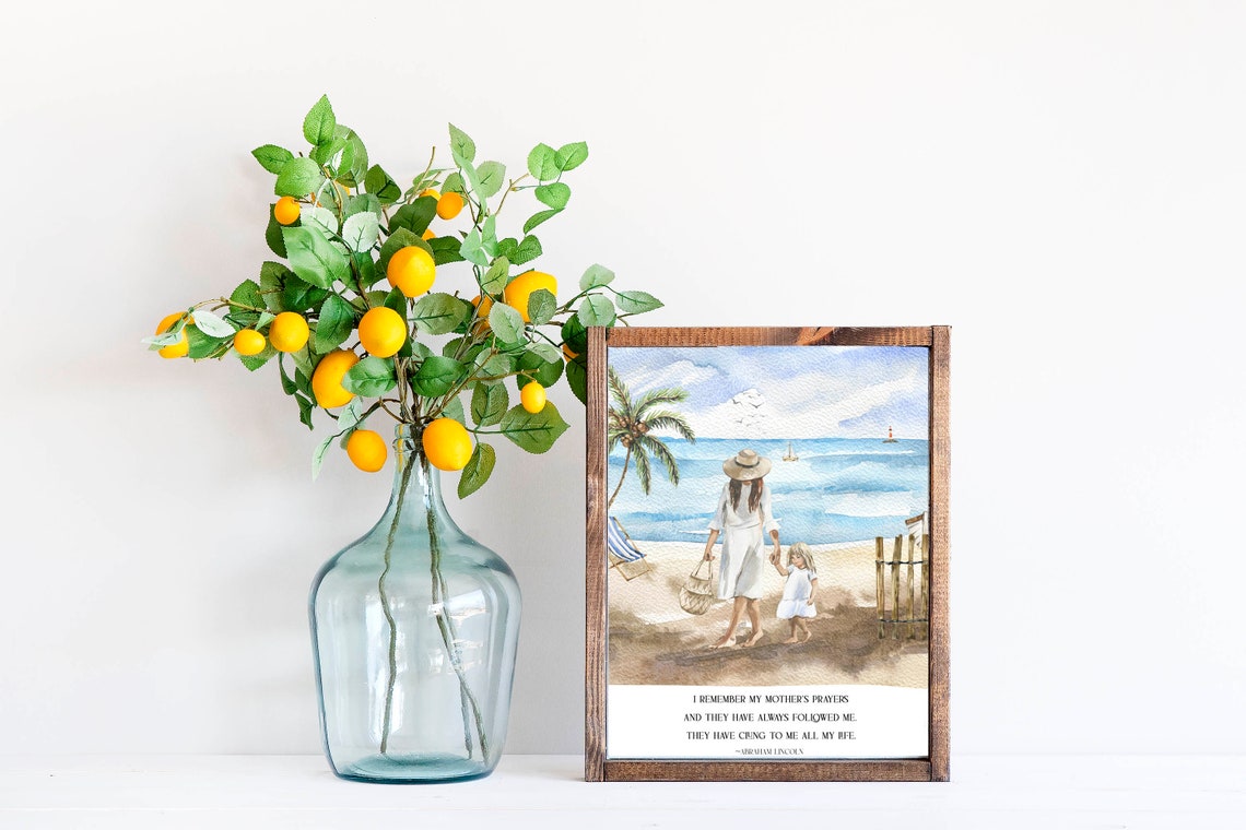 Mothers Prayers Abraham Lincoln Quote Beach Watercolor Wall Art - Image 2